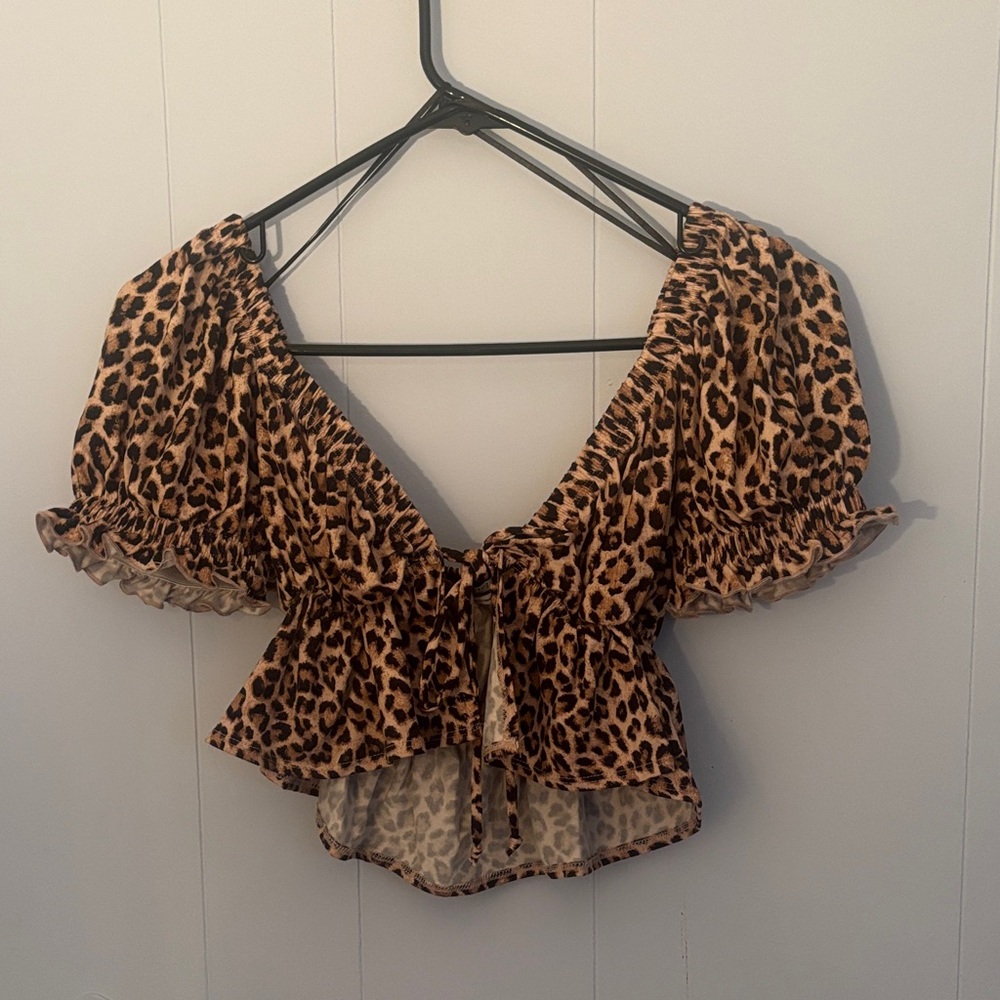 Urban Outfitters Leopard Print Ruffle Blouse